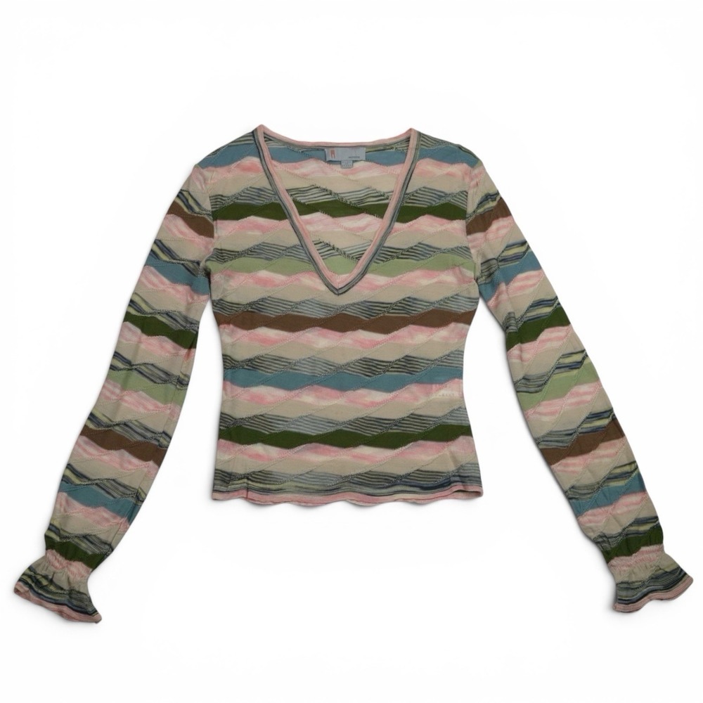 Missoni V Neck Striped Knit Sweater Top Wool Blend Made in Italy US 4